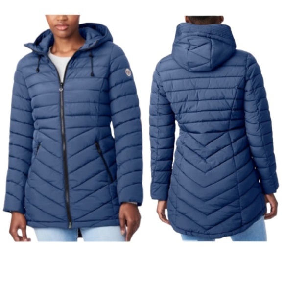 NEW Bernardo Quilted Puffer Jacket midi Coat in Petrol Blue size XL NWT - Picture 1 of 16